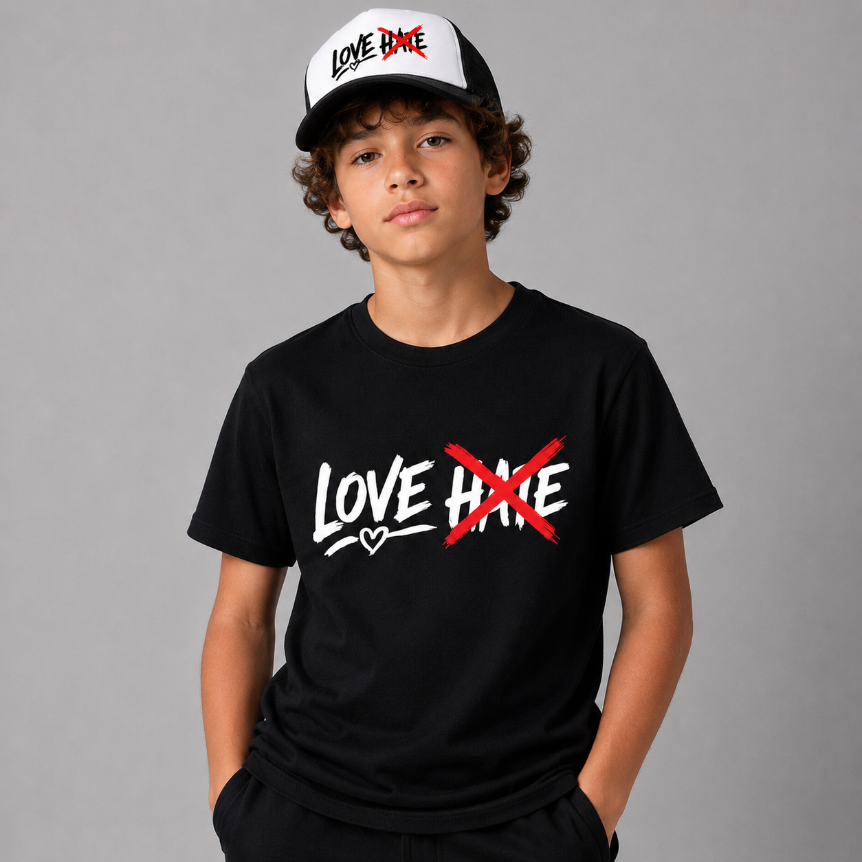 LOVE crosses out HATE Black Tee