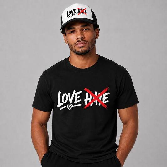 LOVE crosses out HATE Black Tee